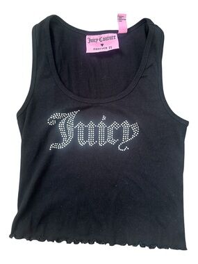 Juicy Couture Black Ribbed Tank with Pink Label